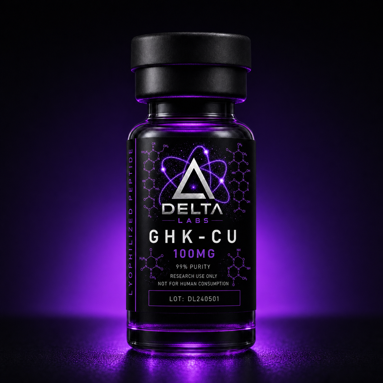 GHK-CU research peptide vial — Delta Labs 100MG 99% purity