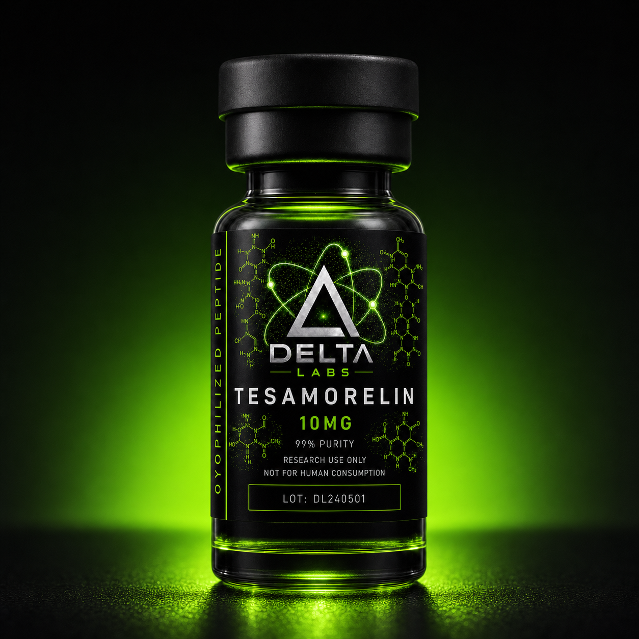 Tesamorelin research peptide vial — Delta Labs 10MG 99% purity